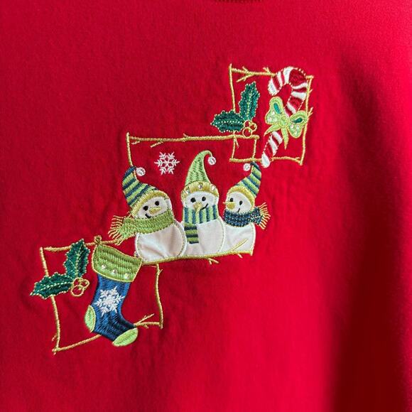 Holiday Editions Snowman Trio Christmas Sweatshirt Red XL - Picture 2 of 6